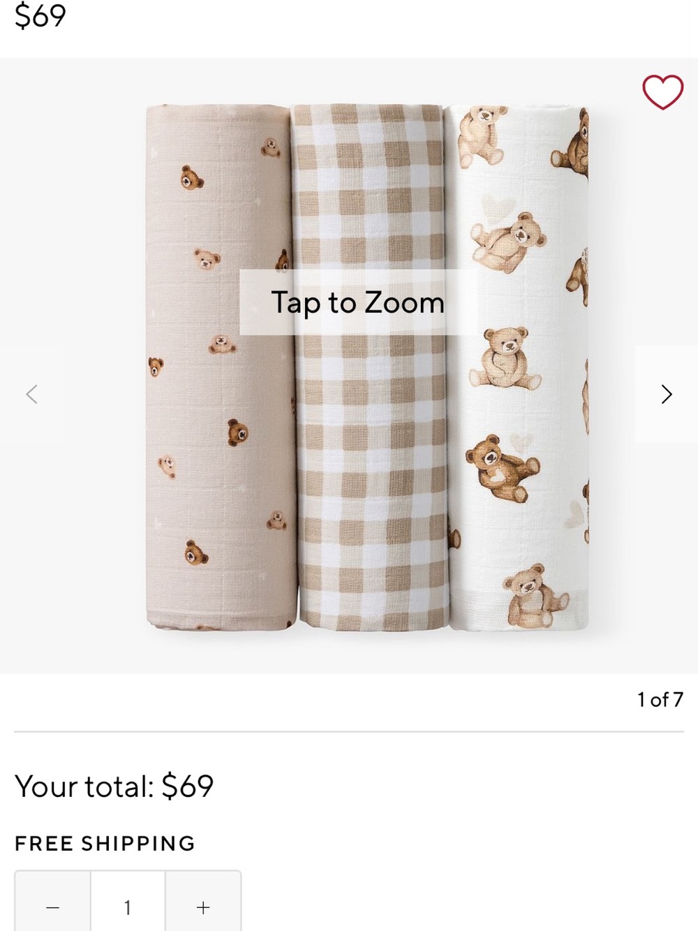 NWT Pottery Barn Kids 	
Organic Teddy Bear Muslin Swaddle - 3 Pack